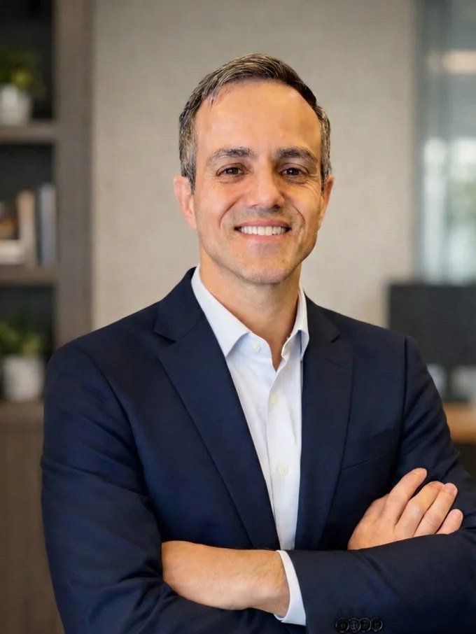 Leandro Alves, consultor de negócios digitais, em ambiente corporativo